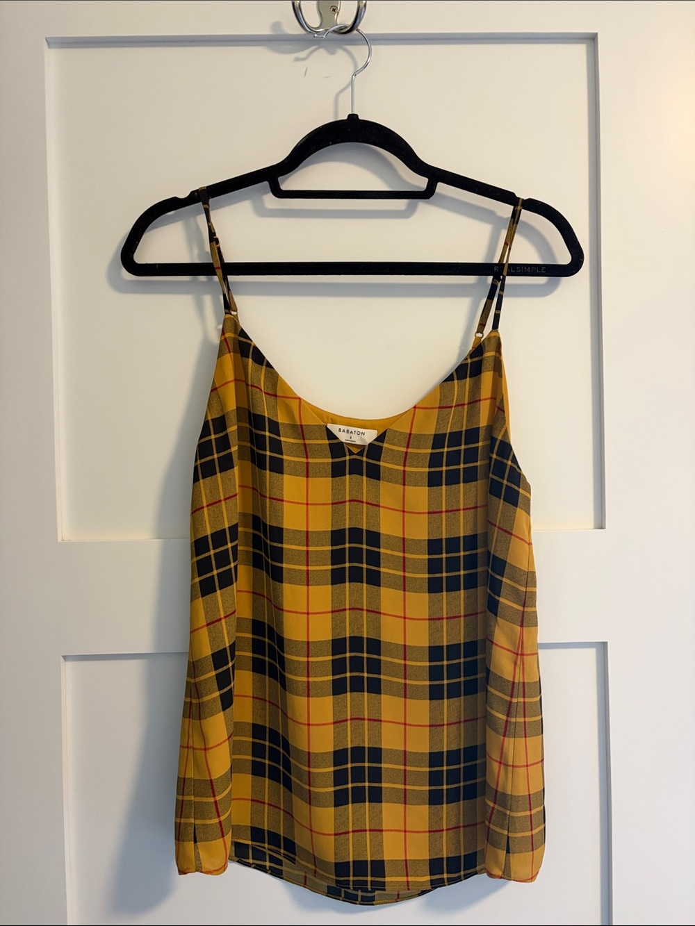 Babaton Mustard Plaid Cami Top, Sz. S